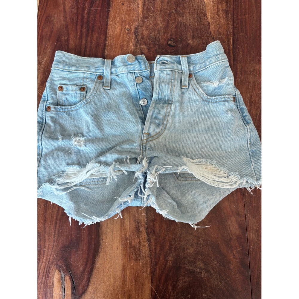 LEVI'S 501 denim shorts women sz 23 distressed button fly high rise cut-off - Picture 6 of 11